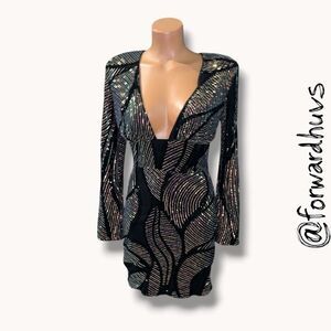 ☑️ Love & Lemonade Sequin Bodycon Mini Dress Open Back NWT M